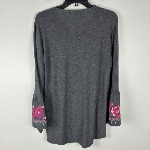 ANDRE By Unit Floral Embroidery Gray Small Top Colorful Boho Hippie Artsy - Picture 6 of 8